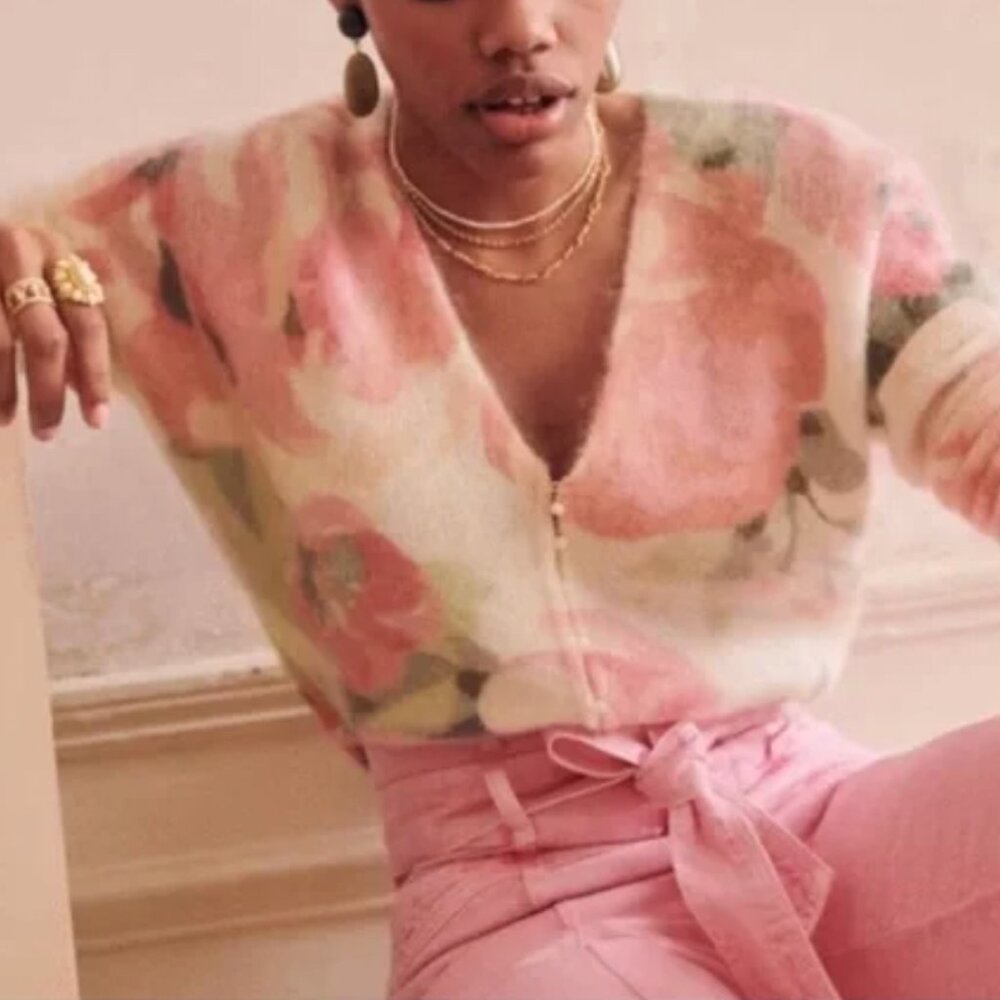 Sezane Pink Floral Cardigan
